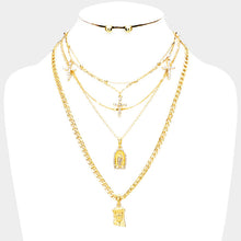 Load image into Gallery viewer, Gold 5PCS Cross Saint Mary Jesus Pendants Bib Necklace
