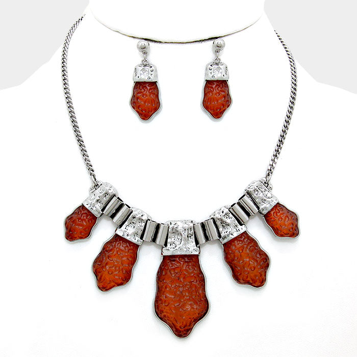 Silver Hammered Resin Stone Necklace