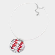 Load image into Gallery viewer, White Felt Back Seed Beaded Baseball Pendant Necklace
