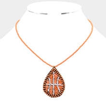 Load image into Gallery viewer, Brown Felt Back Sequin Beaded Basketball Teardrop Pendant Necklace
