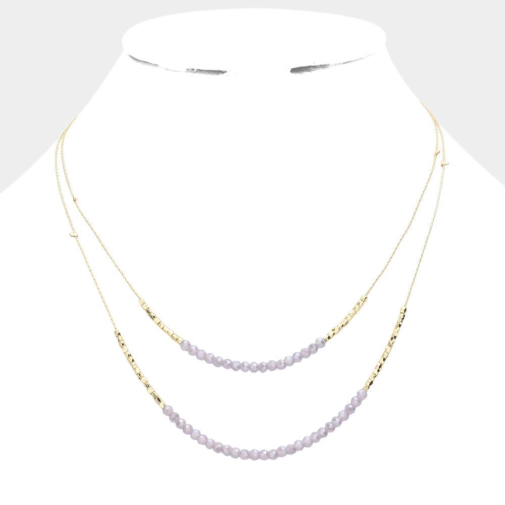 Lavender Faceted Beaded Double Layered Bib Necklace