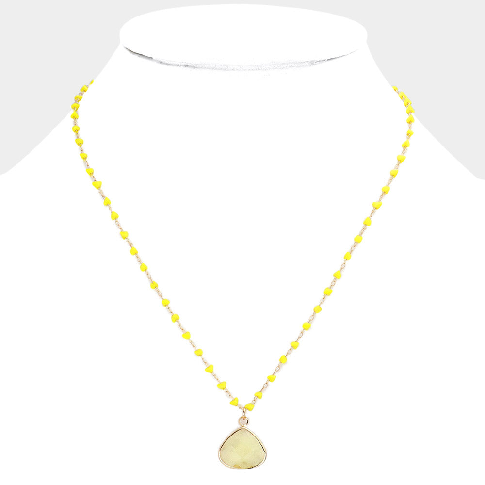 Yellow Natural Stone Pendant Necklace