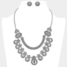 Load image into Gallery viewer, Silver Round Stone Centered Antique Metal Link Bib Necklace
