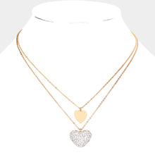 Load image into Gallery viewer, White Metal Rhinestone Pave Heart Pendant Double Layered Necklace
