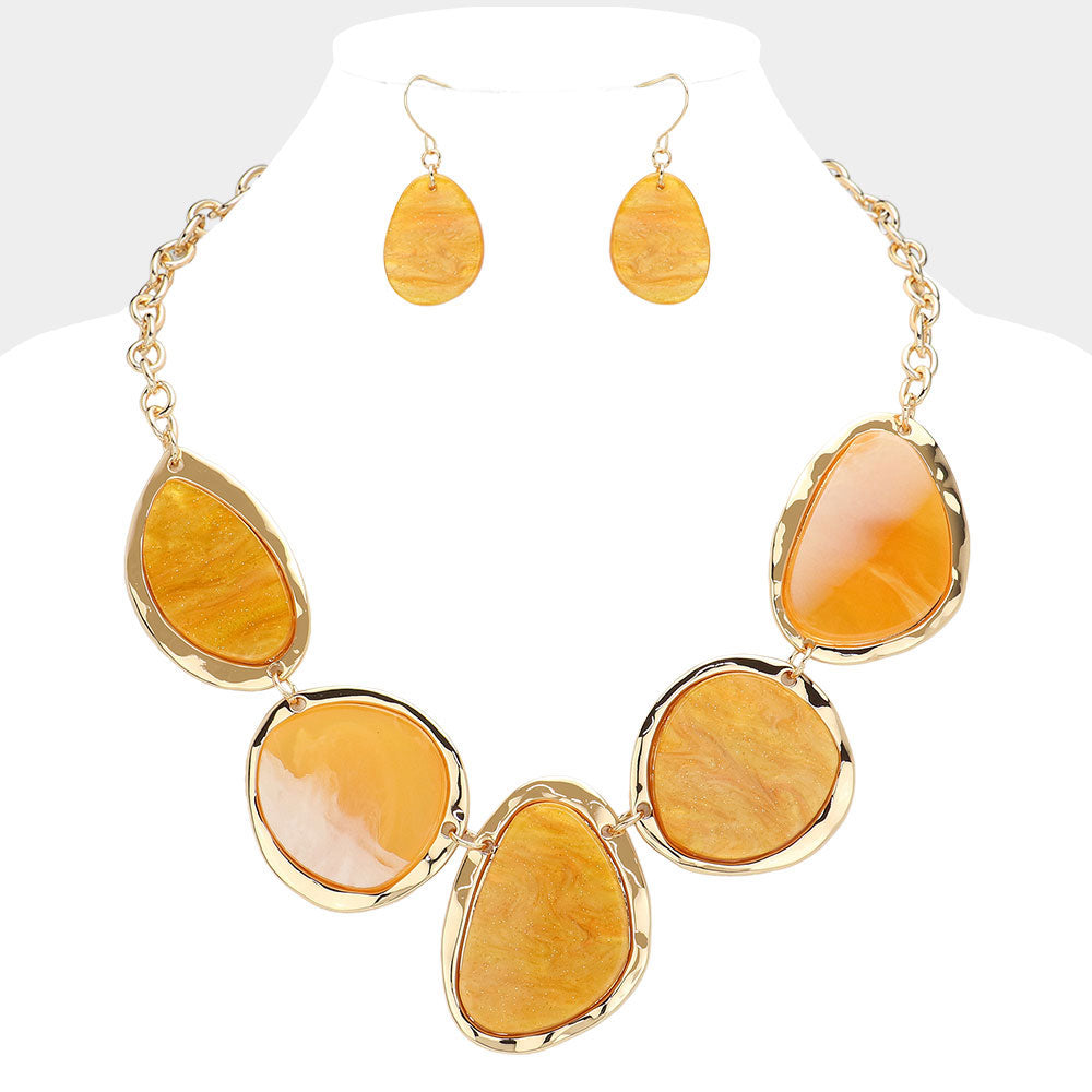 Yellow Abstract Celluloid Acetate Plate Link Bib Necklace