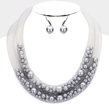 Load image into Gallery viewer, Gray Double Mesh Tube Pearl Collar Necklace
