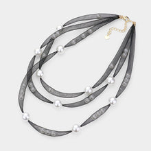 Load image into Gallery viewer, White Pearl Accented Triple Layered Mesh Bib Necklace
