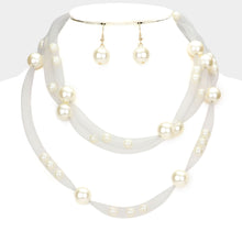 Load image into Gallery viewer, Silver Pearl Accented Triple Layered Mesh Bib Necklace
