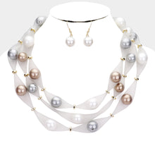 Load image into Gallery viewer, Gray Triple Mesh Tube Pearl Collar Necklace
