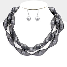 Load image into Gallery viewer, Gray Triple Mesh Tube Pearl Collar Necklace
