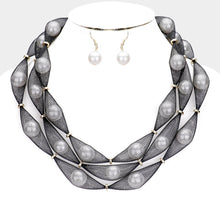 Load image into Gallery viewer, White Triple Mesh Tube Pearl Collar Necklace

