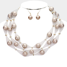 Load image into Gallery viewer, Silver Triple Mesh Tube Pearl Collar Necklace
