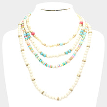 Load image into Gallery viewer, White Multi Layered Wood Heishi Beaded Bib Necklace
