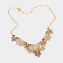 Load image into Gallery viewer, Brown Embossed Metal Leaf Cluster  Statement Necklace
