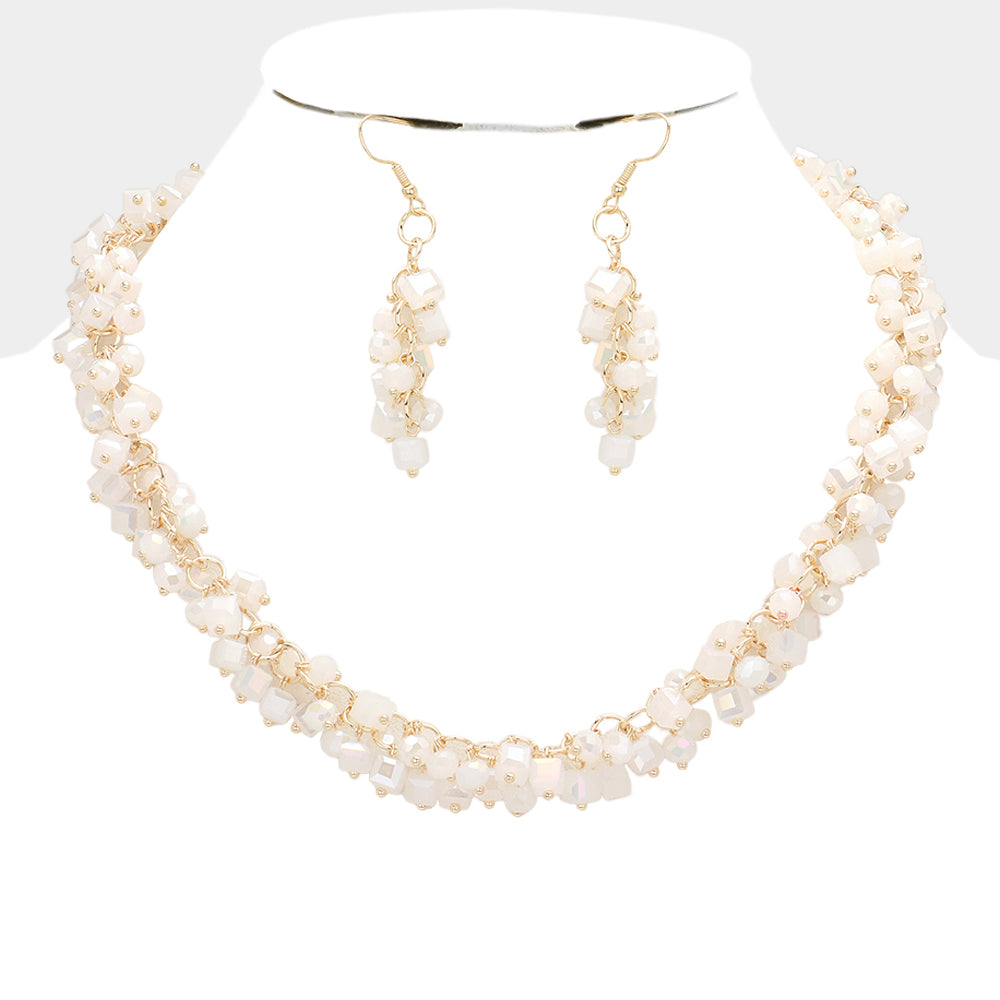 White Square Round Beaded Necklace