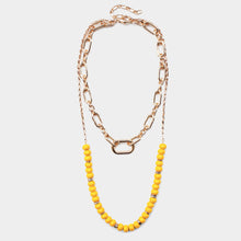 Load image into Gallery viewer, Yellow Open Metal Oval Link Resin Beaded Double Layered Bib Necklace
