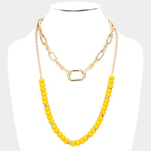 Load image into Gallery viewer, Yellow Open Metal Oval Link Resin Beaded Double Layered Bib Necklace
