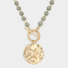 Load image into Gallery viewer, Wood Beaded Hammered Circle Medal Toggle Necklace
