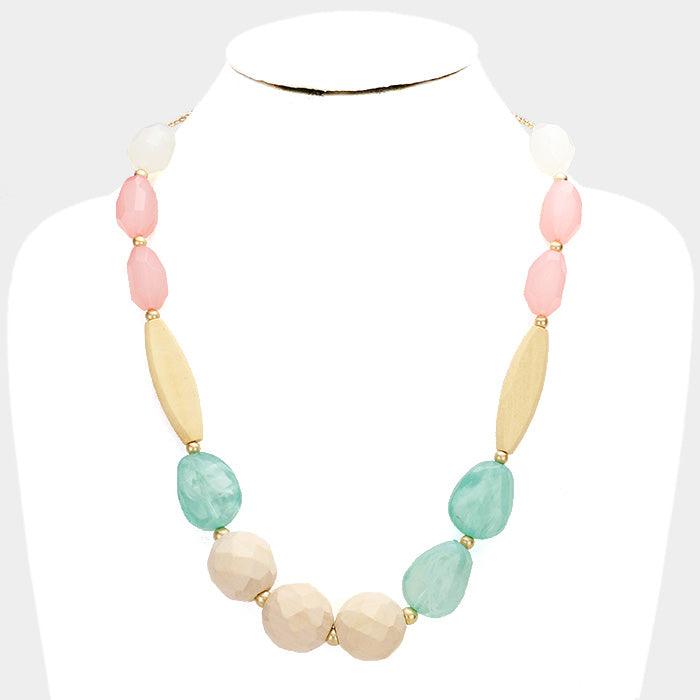 Pink Wood Resin Bead Bib Necklace