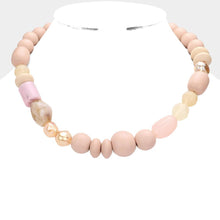 Load image into Gallery viewer, Pink Marbled Bead Wood Ball Collar Toggle Necklace
