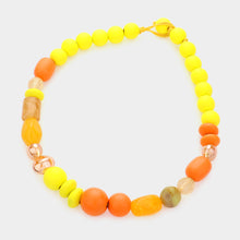 Load image into Gallery viewer, Yellow Marbled Bead Wood Ball Collar Toggle Necklace
