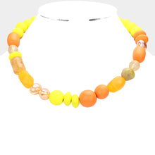 Load image into Gallery viewer, Yellow Marbled Bead Wood Ball Collar Toggle Necklace
