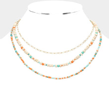 Load image into Gallery viewer, Orange Wood Ball Seed Beaded Triple Layered Bib Necklace
