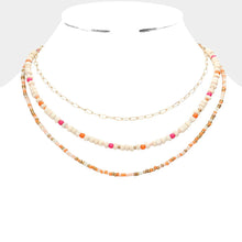 Load image into Gallery viewer, Pink Wood Ball Seed Beaded Triple Layered Bib Necklace
