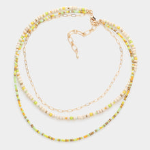 Load image into Gallery viewer, Yellow Wood Ball Seed Beaded Triple Layered Bib Necklace
