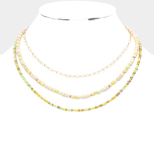 Load image into Gallery viewer, Yellow Wood Ball Seed Beaded Triple Layered Bib Necklace
