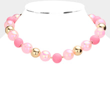 Load image into Gallery viewer, Pink Chunky Glass Metal Ball Beaded Necklace
