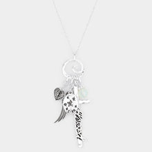 Load image into Gallery viewer, Silver Blessed Message Multi Charm Pendant Necklace
