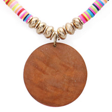 Load image into Gallery viewer, Gold Round Wood Pendant disc Bead Necklace
