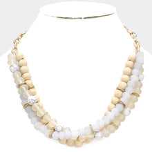 Load image into Gallery viewer, White Natural Stone Wood Faceted Beaded Triple Layered Necklace
