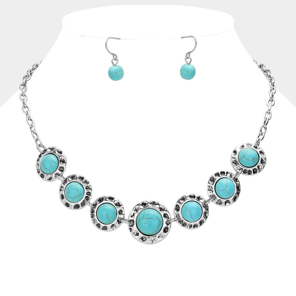 Turquoise Natural Stone Pendant Pointed Western Collar Necklace