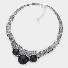 Load image into Gallery viewer, Silver Antique Metal Natural Stone Accented Filigree Collar Necklace
