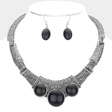 Load image into Gallery viewer, Silver Antique Metal Natural Stone Accented Filigree Collar Necklace
