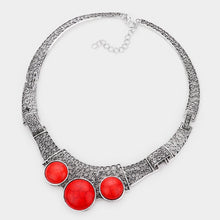 Load image into Gallery viewer, Silver Antique Metal Natural Stone Accented Filigree Collar Necklace
