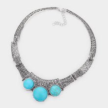 Load image into Gallery viewer, Turquoise Antique Metal Natural Stone Accented Filigree Collar Necklace
