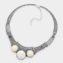 Load image into Gallery viewer, White Antique Metal Natural Stone Accented Filigree Collar Necklace
