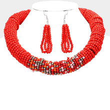 Load image into Gallery viewer, Red Seed Beaded Collar Necklace
