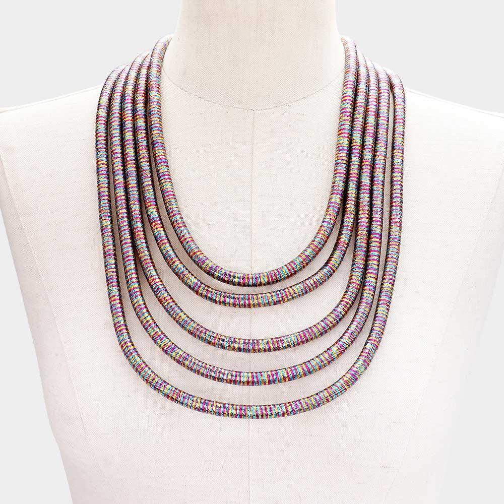 Gold Multi Layered Coil Pope Bib Necklace