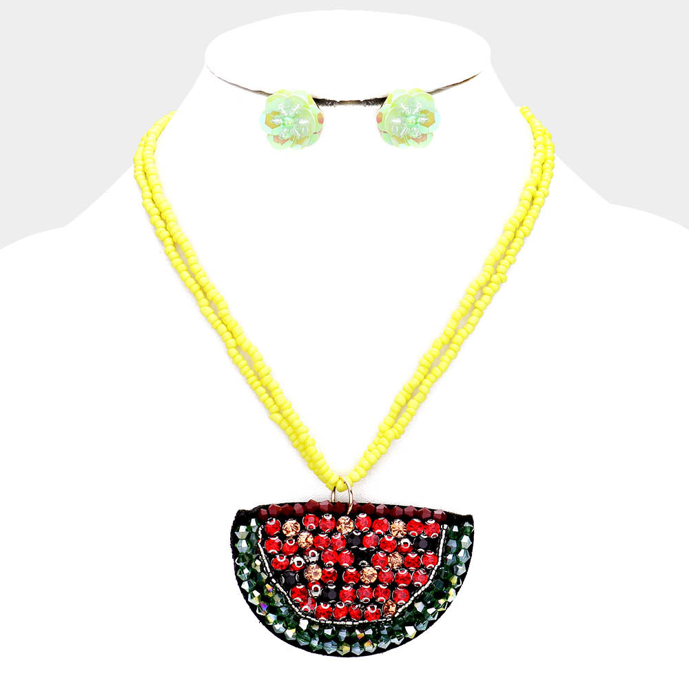 Yellow Bead Stone Embellished Watermelon Necklace