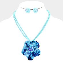 Load image into Gallery viewer, Blue Sequin Cluster Flower Seed Beaded Necklace

