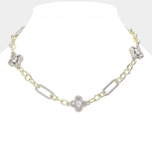 Load image into Gallery viewer, Gold 14K Gold Plated CZ Stone Paved Quatrefoil Pointed Station Chunky Chain Necklace
