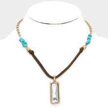 Load image into Gallery viewer, Turquoise Rectangle Crystal Drop Suede Necklace with Turquoise Stones
