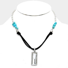 Load image into Gallery viewer, Turquoise Rectangle Crystal Drop Suede Necklace with Turquoise Stones
