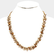 Load image into Gallery viewer, Gold Abstract Metal Wood Cluster Suede Necklace
