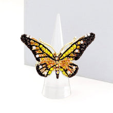 Load image into Gallery viewer, Brown Crystal Pave Butterfly Stretch Ring
