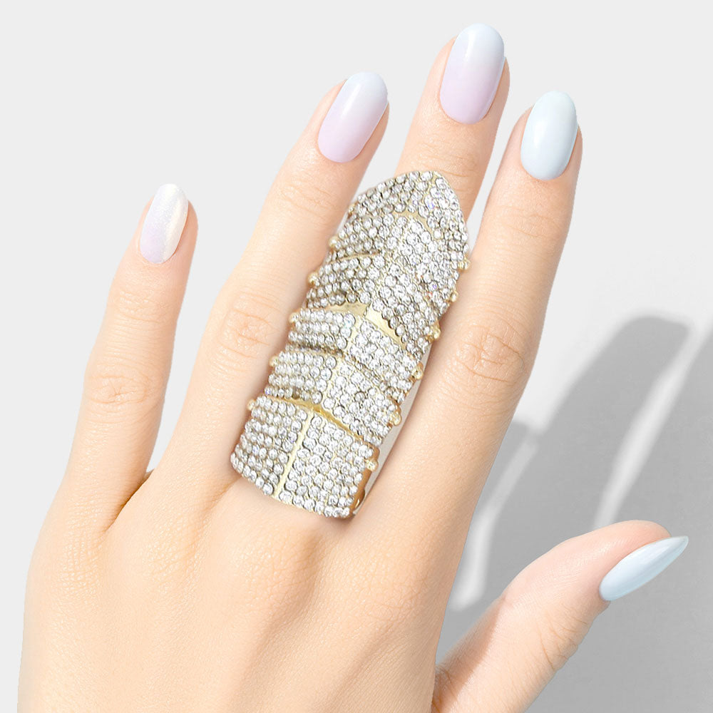 Gold Crystal Pave Armor Stretch Ring